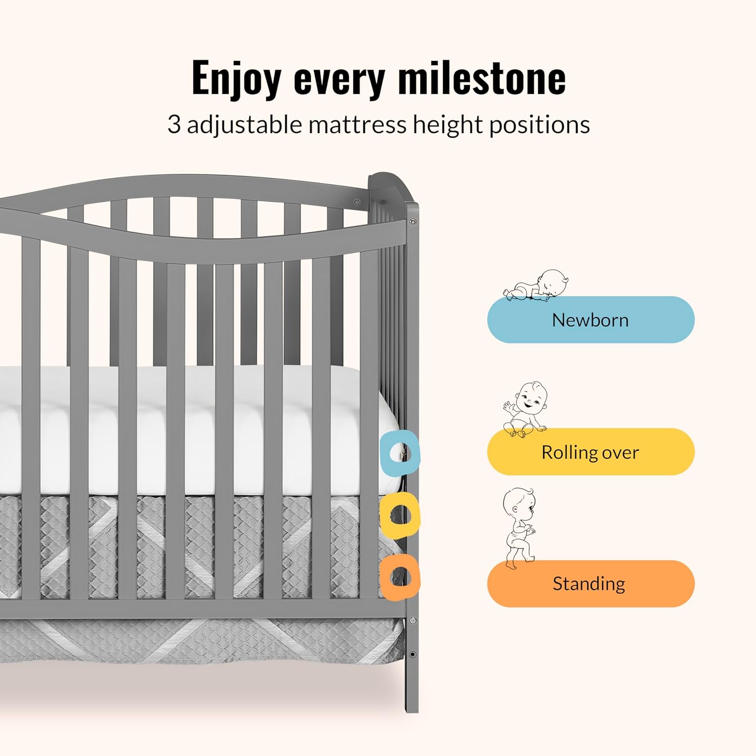 Dream On Me Chelsea 5-in-1 Convertible Full-Size Baby Crib in Steel Grey, GreenGuard Gold & BSA, Pinewood, 4 Mattress Heights, Converts to Toddler, Day & Full-Size Bed, Modern Classic Nursery