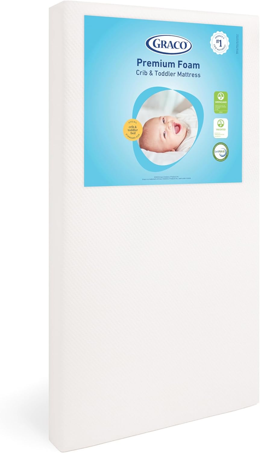 Graco Olivia Convertible Crib and Graco Premium Foam Crib & Toddler Bed Mattress Bundle (Driftwood) – GREENGUARD Gold Certified, Standard Crib Mattress, Baby Crib Converts to Toddler Bed & Daybed