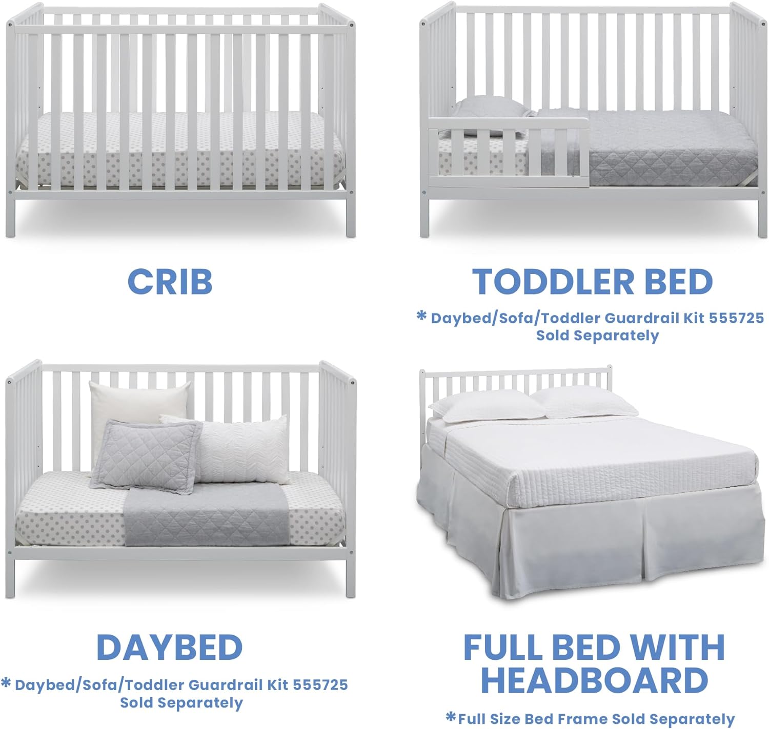Delta Children Heartland 4-in-1 Convertible Crib - Greenguard Gold Certified, Bianca White