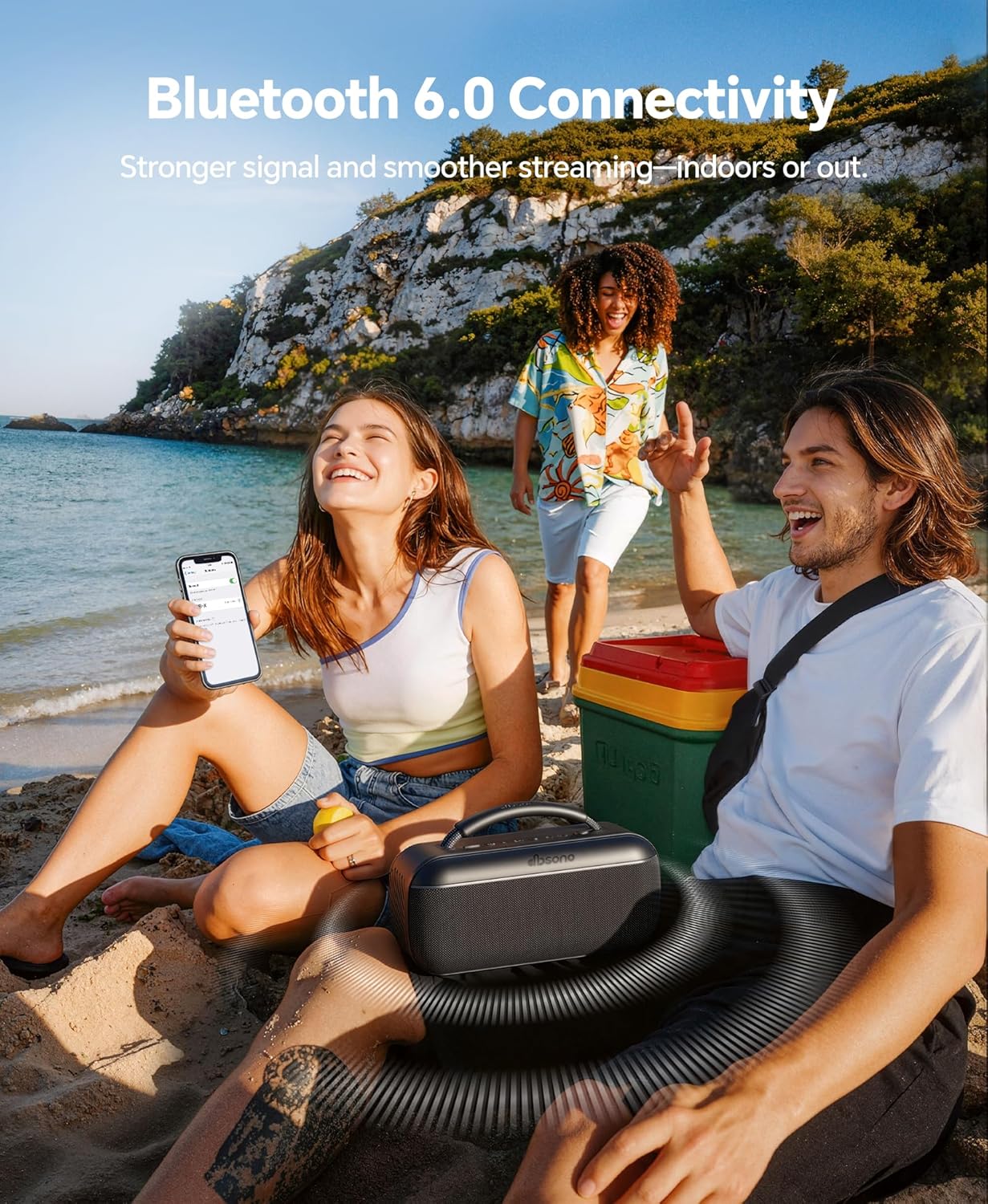 dbsono Portable Bluetooth Speaker Wireless: 100W(Peak) SoundPulse 2.0 with BassBoost, Waterproof Loud Party Speakers, Unlimited Pairing, TWS for Outdoor/Indoor, Beach Vacation Essential, Black
