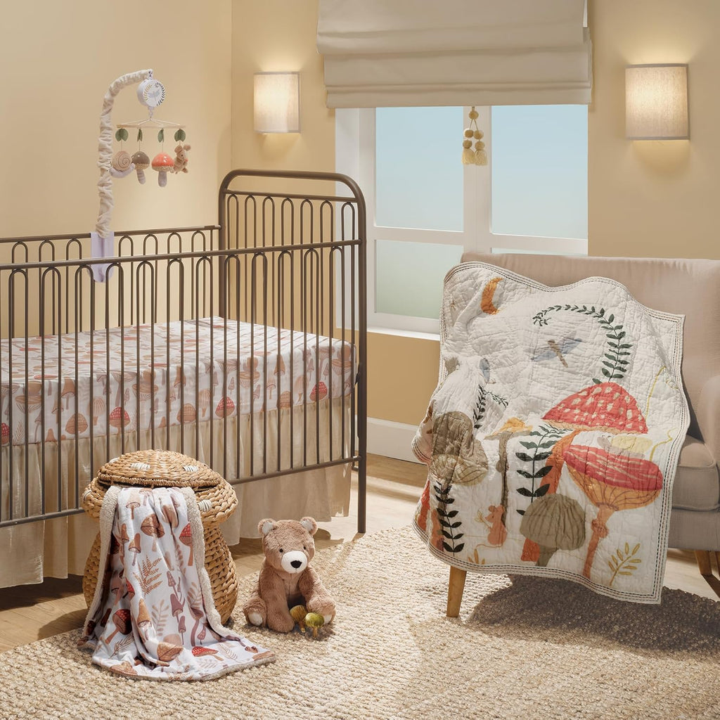 Lambs & Ivy Mushroom Meadow 3-Piece Organic Cotton Infant Baby Crib Bedding Set