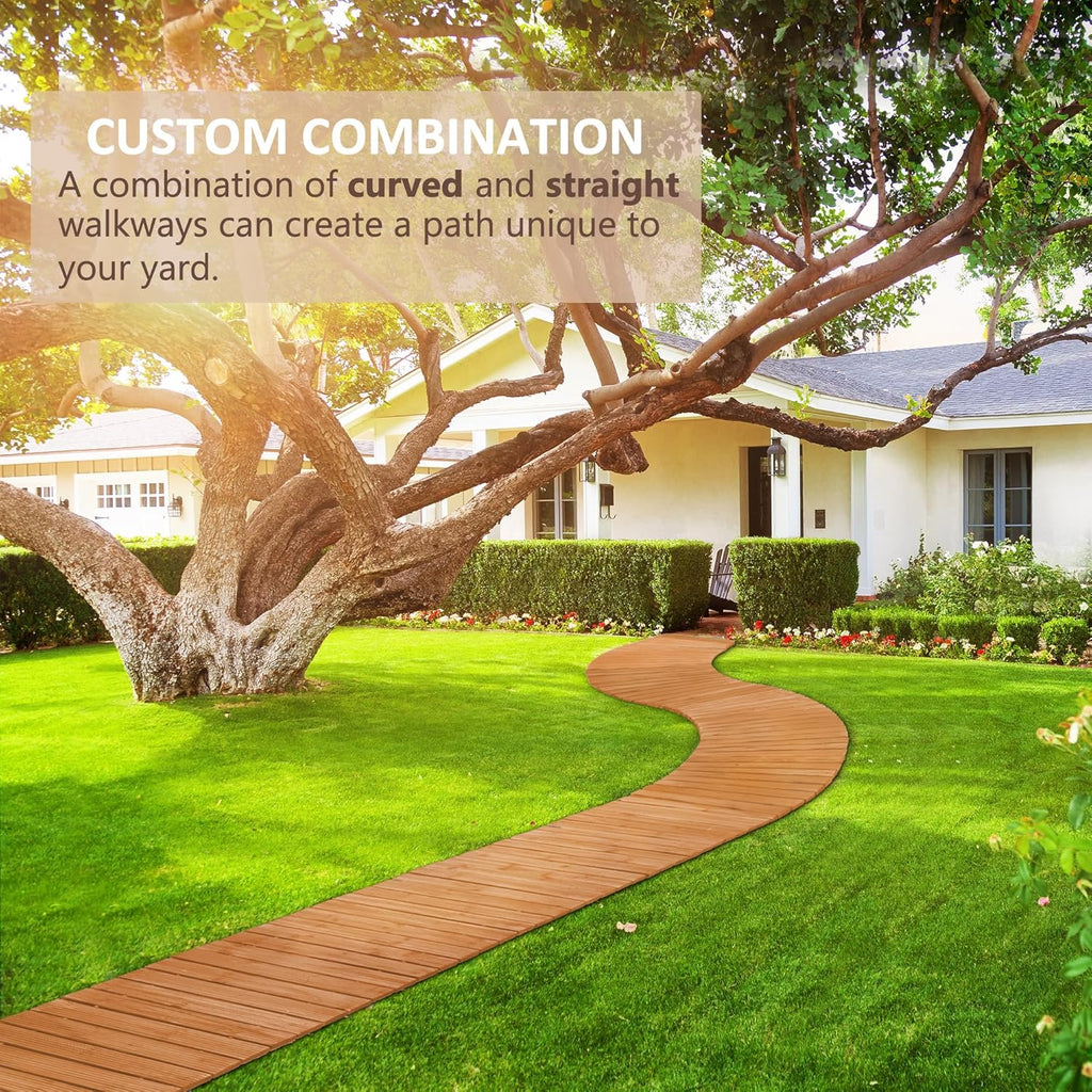 Spurgehom 7FT Wooden Garden Pathway Curved Outdoor Walkway Roll Out Cedar Wood Patio Flooring Path Decorative Lawn Patio Pavers Boardwalk Beach Wedding Party (Natural)
