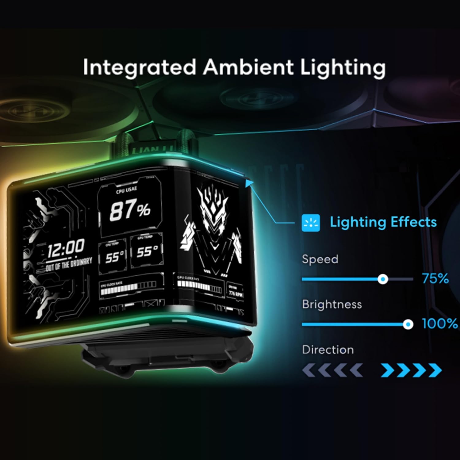 Lian Li Hydroshift II OLED Curved 360 Liquid CPU Cooler - Flexible Slide-Tube Clamp Coolant Pathway - Adjustable 6.67" 2K Screen - 3D Animation Effects - LGA 1851/1700, AMD AM5/4 - Black (HS2OLDC36NB)