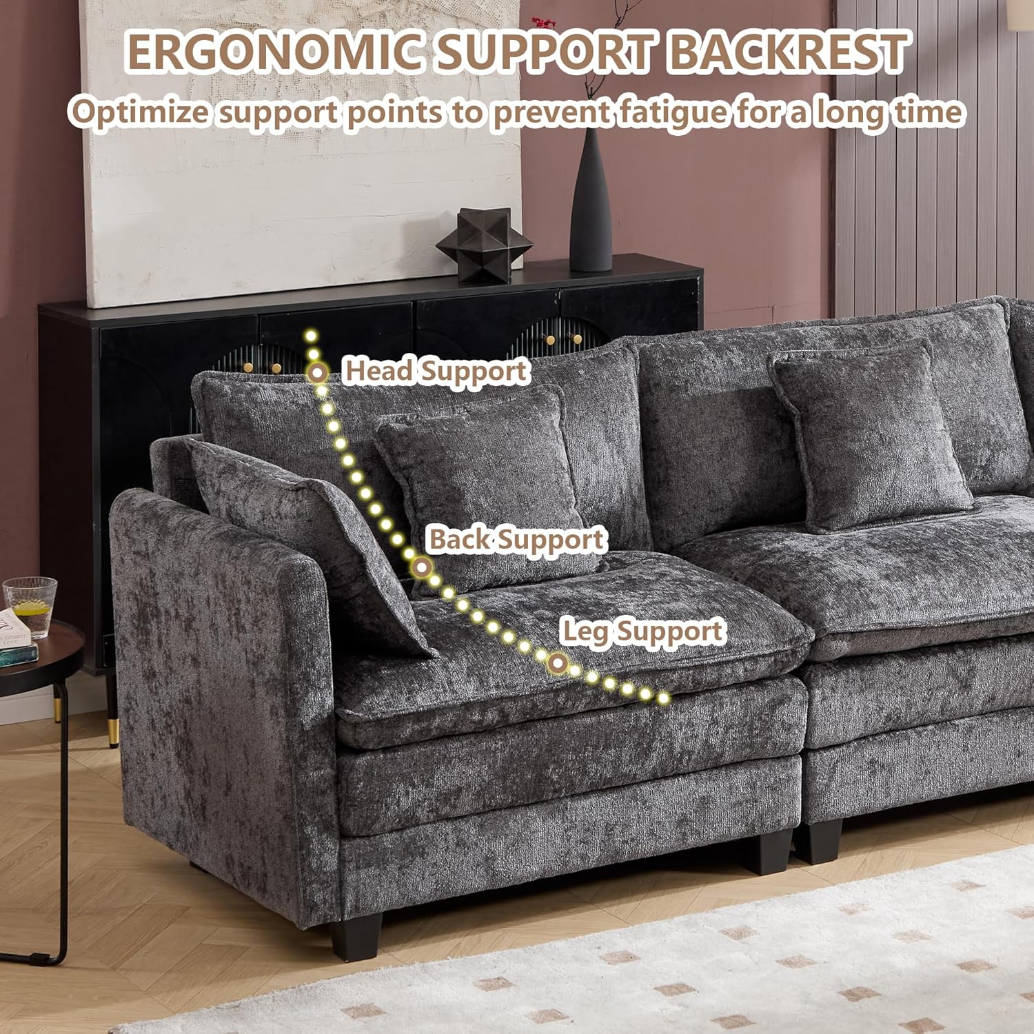 Cloud Modular Sectional Sofa, U-Shaped Deep Seat Oversized Couch for Large Living Room, Pet-Friendly Chenille Fabric Sofa Setfor Family Movie Nights