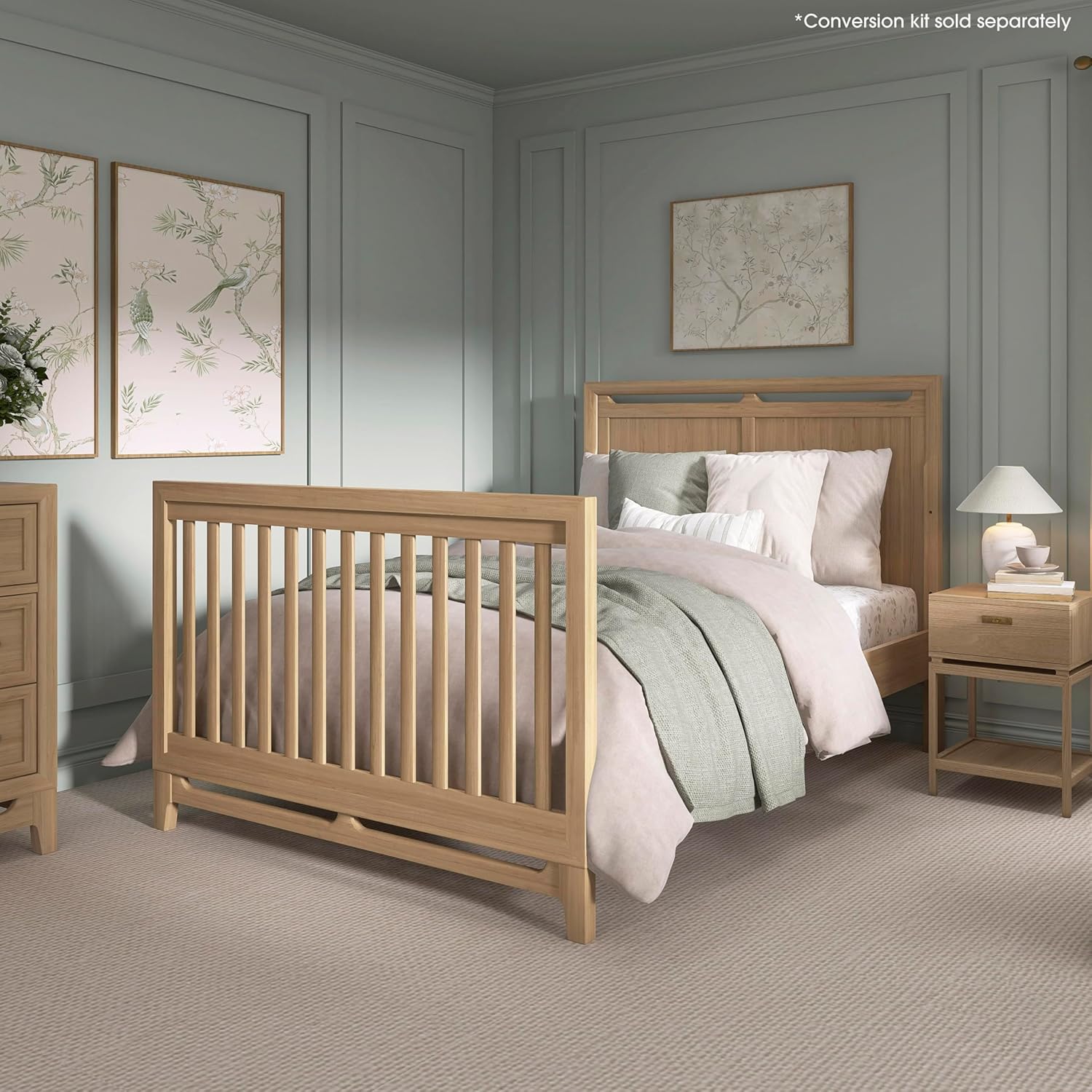 Evolur Bradford 5-in-1 Convertible Full Size Baby Crib, Pinewood Nursery Converts to Daybed, Toddler Bed and Full-Size Bed, 3 Mattress Heights, GREENGUARD Gold & BSA Certified - Alpine Oak