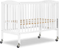 Dream On Me Folding Full Size Convenience Baby Crib with Durable Metal Wheels, Portable Space-Saving Design, 2 Adjustable Heights, Easy Fold Flat Storage, GREENGUARD Gold & BSA Certified, White