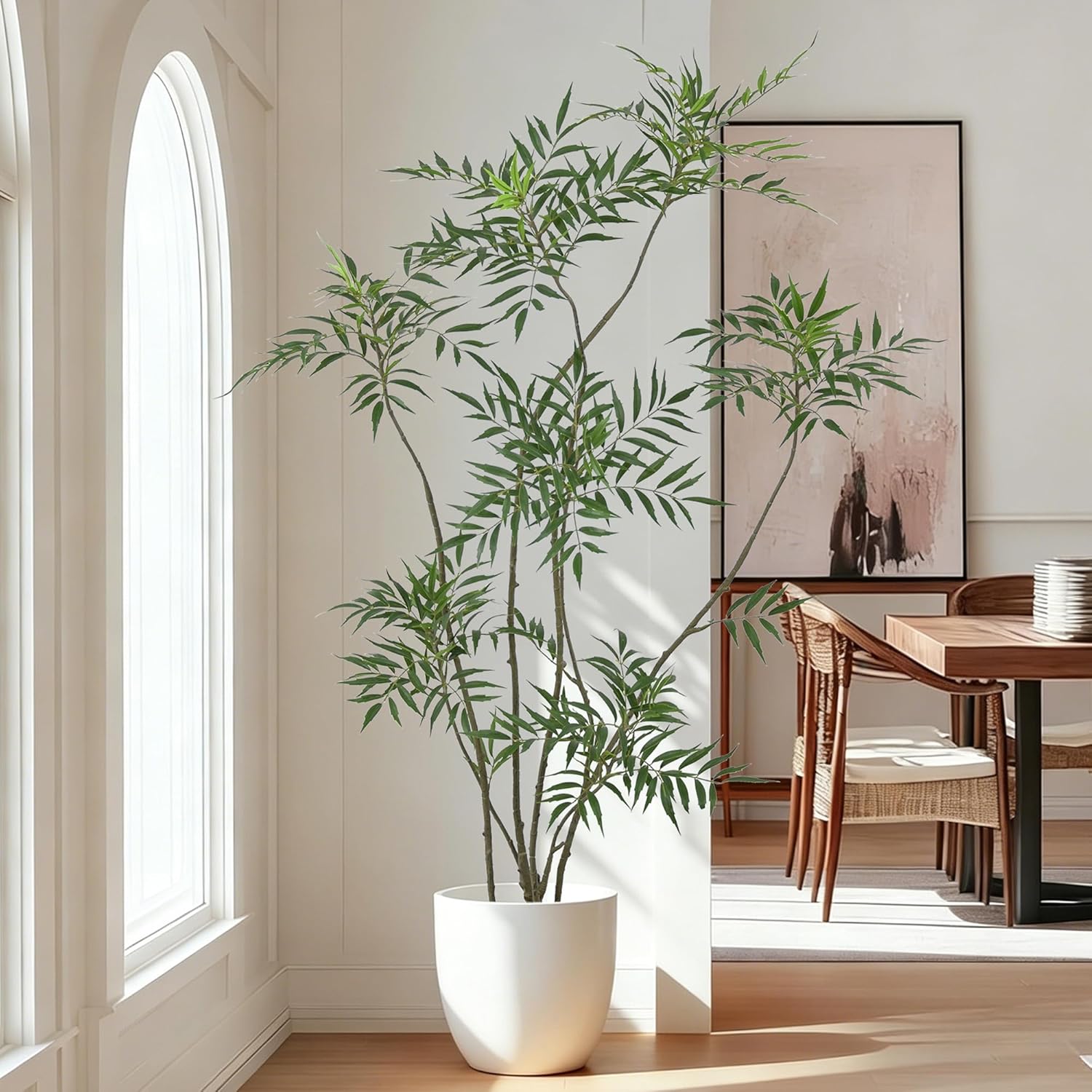 Artificial Mahonia Fortunei Tree 6FT - Faux Trees Indoor with 576 Lifelike Vivid Leaves and 7 Heads, 72" Tall Fake Potted Plant for Home Office Living Room Decor Housewarming Gift