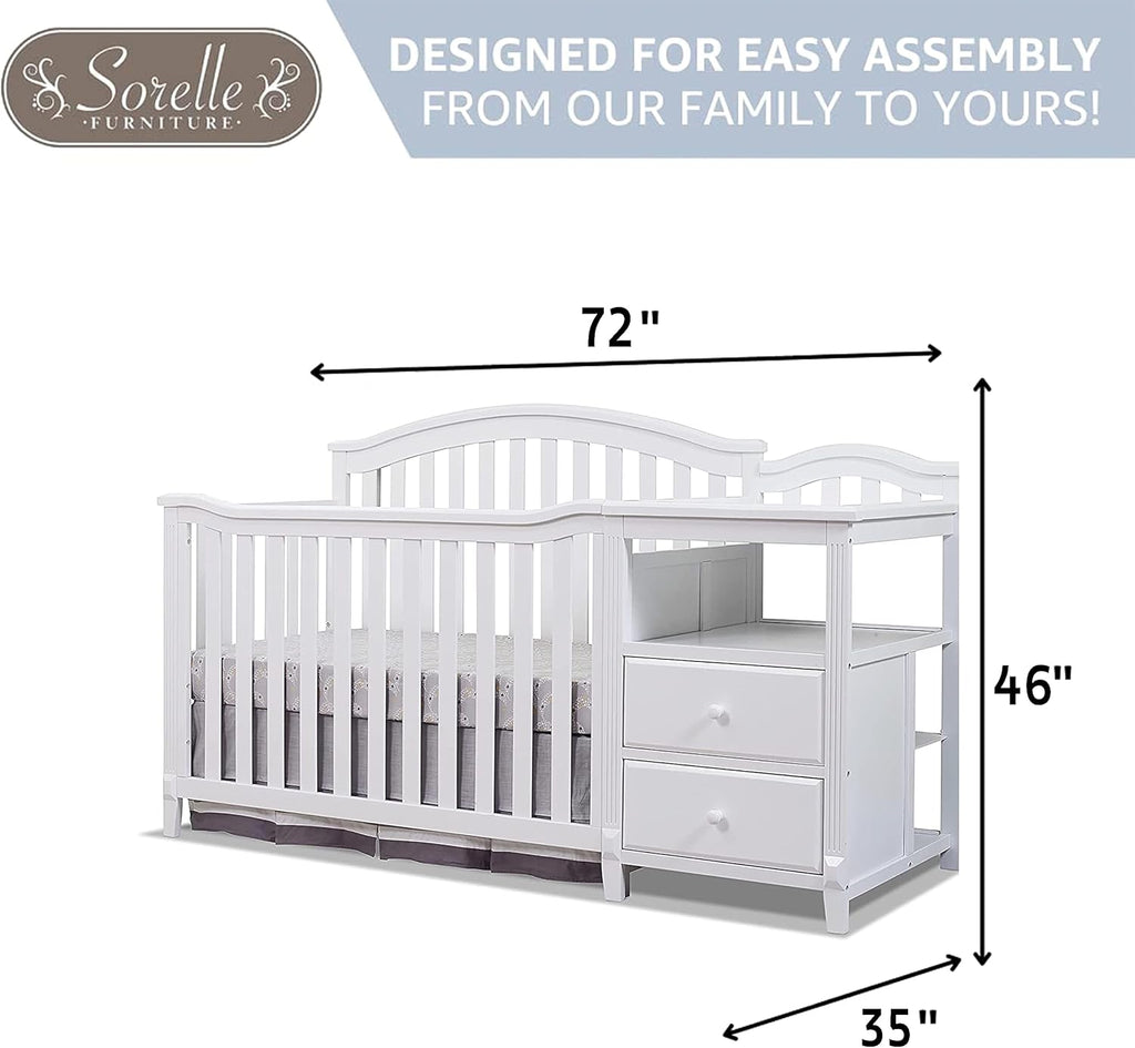 Sorelle Furniture Berkley Crib and Changer with Slat Panel Back Classic -in- Convertible Diaper Changing Table Non-Toxic Finish Wooden Baby Bed Toddler Childs Daybed Full-Size Nursery - White