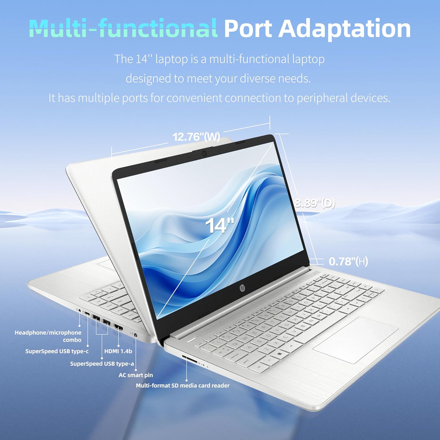 HP Essential Laptop Computer for Home and Student with Office 365, 2026 Edition, 128GB Storage- Intel Processor - LED Display, 500GB External HDD, Portable Design, Copilot AI, Win 11 Home S