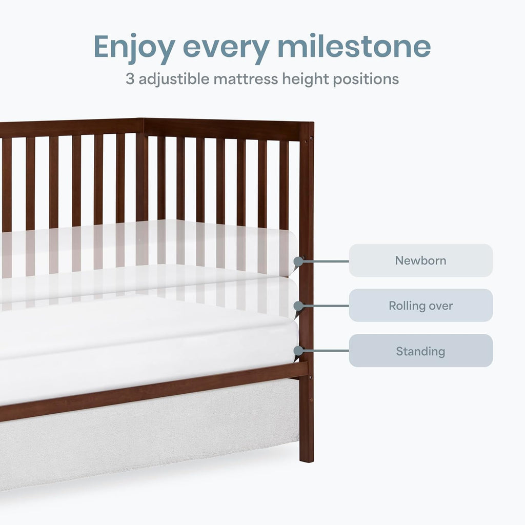 Dream On Me Synergy 5 in 1 Convertible Crib in Walnut Brown, Greenguard Gold and JPMA Certified, Converts from A Baby Crib to A Toddler Bed, A Daybed and Full-Size Bed