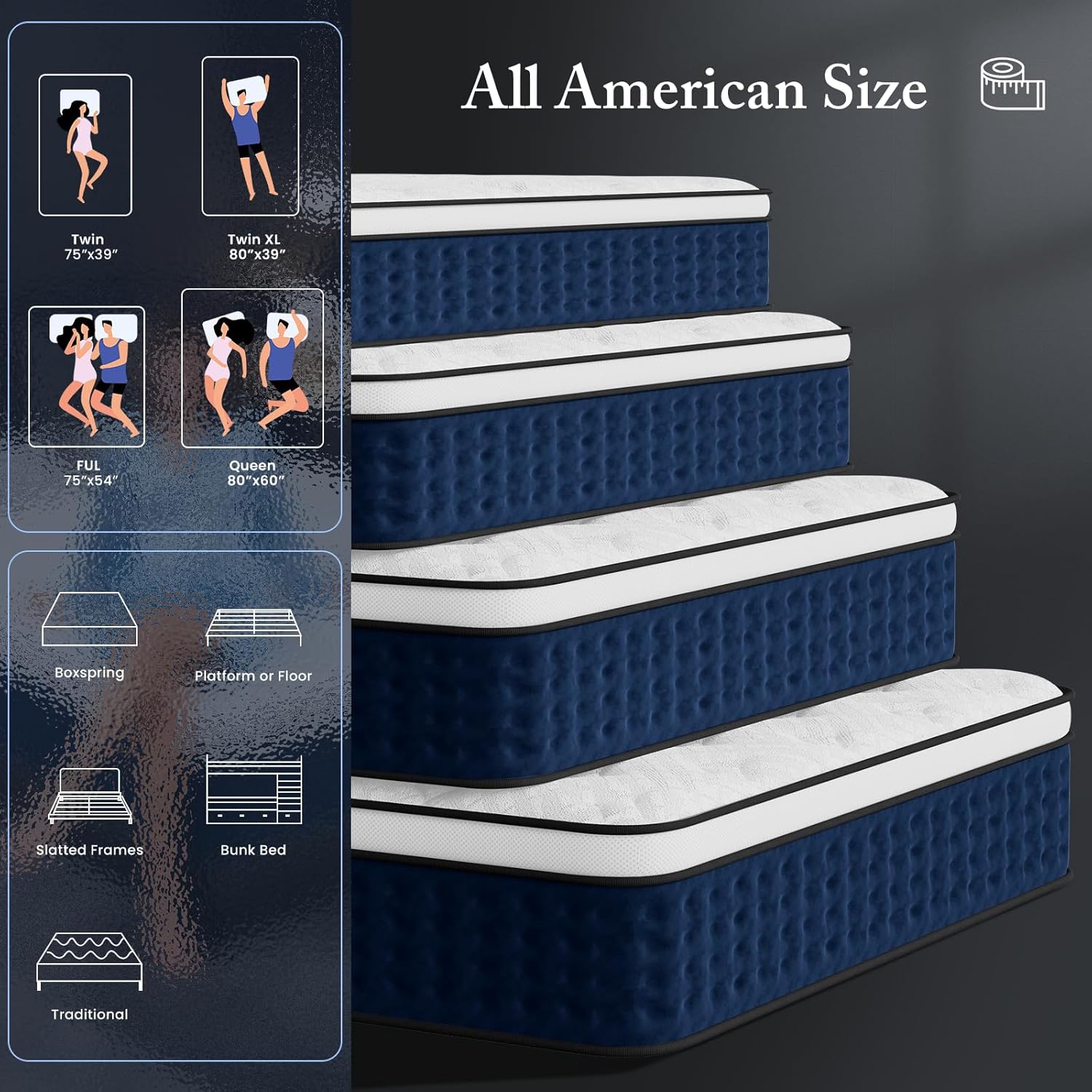 PUBPLON King Size Mattress, 14 Inch Hybrid King Mattress in a Box with Gel Memory Foam New Version, Individually Pocket Coils Springs, Pressure Relief Motion Isolation, Edge Support, Medium Firm
