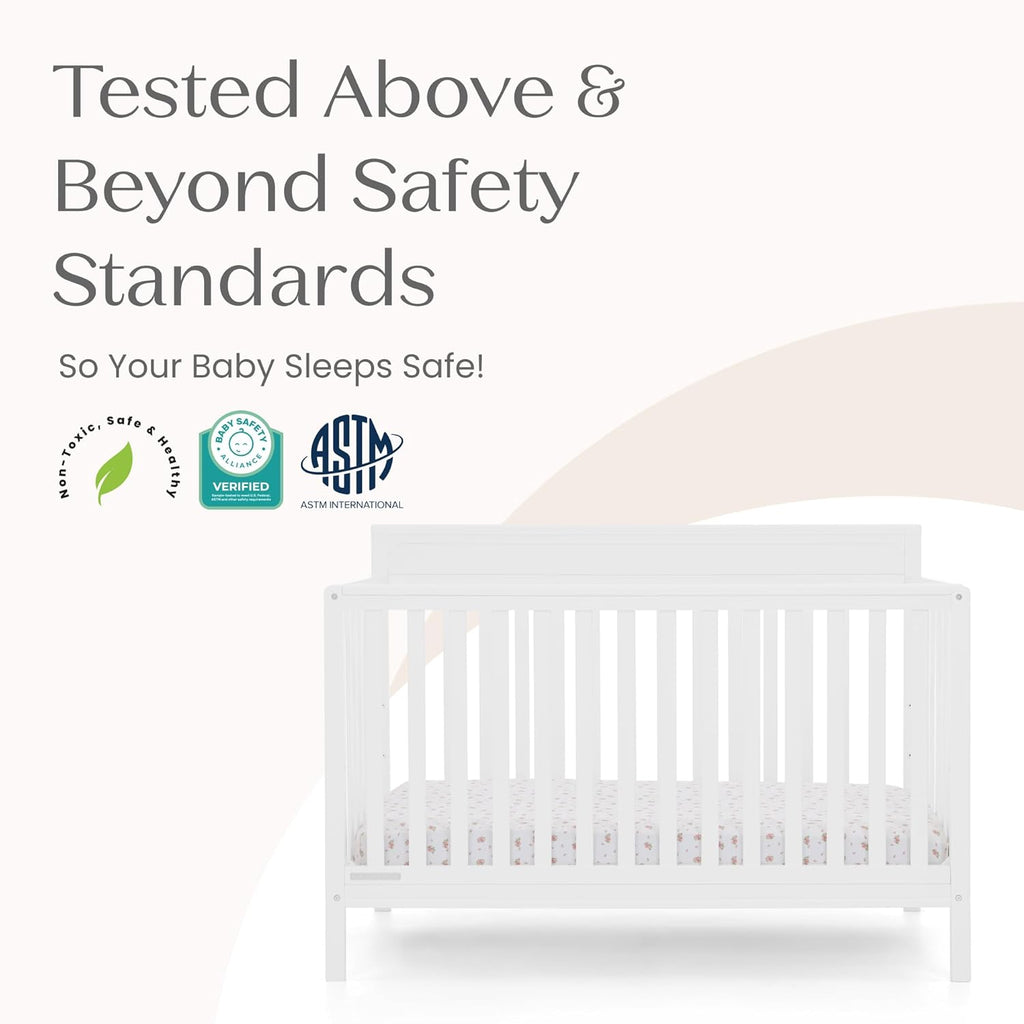 Delta Children Isabelle 6-in-1 Convertible Crib, Converts to Toddler Bed, Daybed, Sofa & Full Bed With/Without Footbaord, Fits Standard Crib Mattress, 3 Mattress Heights for Baby Nursery, Bianca White