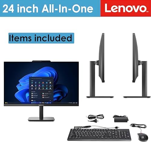 Lenovo IdeaCentre 24 23.8" All-in-One with Lifetime Office 365 for Web, 8GB DDR4 RAM, 512GB PCIe SSD, Intel N100 Processor, FHD AIO Desktop Computer, WiFi 6, Bluetooth, Jet Black, Win 11 Home