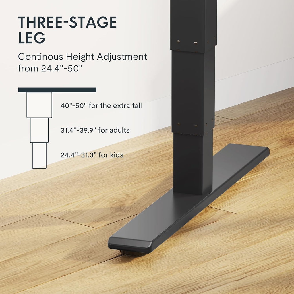 FLEXISPOT E6 MAX Bamboo 60x30 Inch Dual Motor 3-Stage Heavy Duty Standing Desk, 330lbs Weight Capacity, Height Adjustable Desk w/Cable Management & Wheels (Solid Bamboo Desktop + Black Frame)