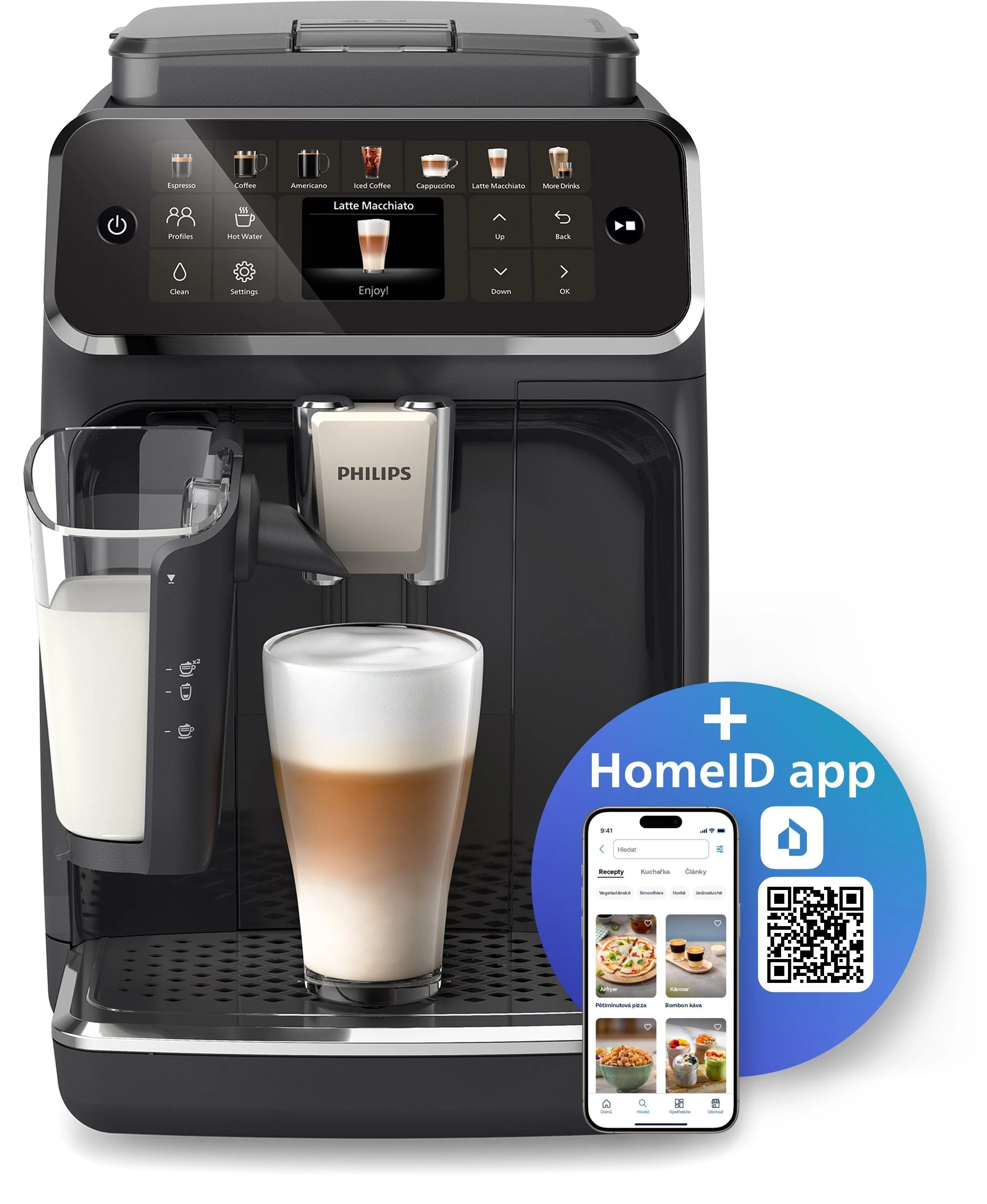 PHILIPS Kaffeevollautomat EP4441/50 4400 Series, 12 Kaffeespezialitäten (heiß oder eisgekühlt), LatteGo-Milchsystem, SilentBrew Technologie – Schwarz