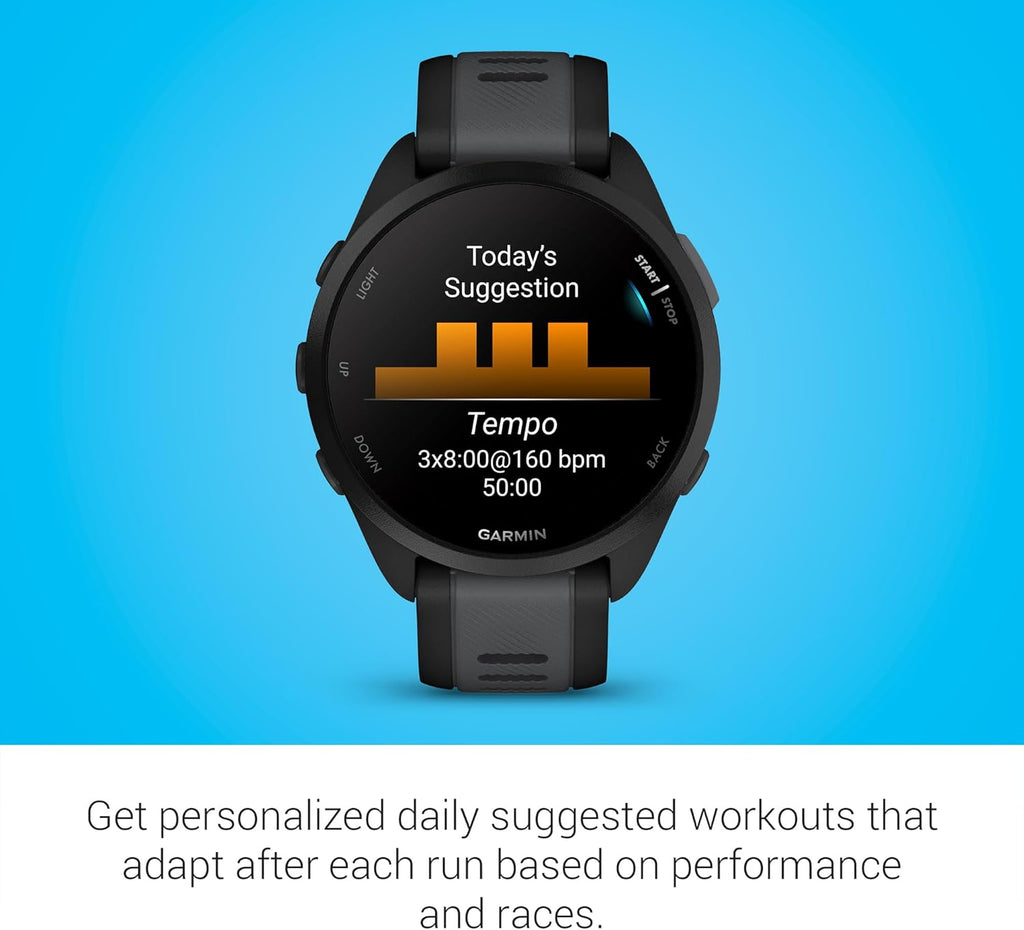 Garmin Forerunner 165, Running Smartwatch, Colorful AMOLED Display, Training Metrics and Recovery Insights, Black