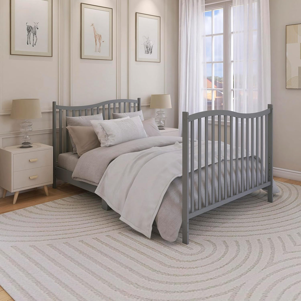 Dream On Me Chelsea 5-in-1 Convertible Full-Size Baby Crib in Steel Grey, GreenGuard Gold & BSA, Pinewood, 4 Mattress Heights, Converts to Toddler, Day & Full-Size Bed, Modern Classic Nursery