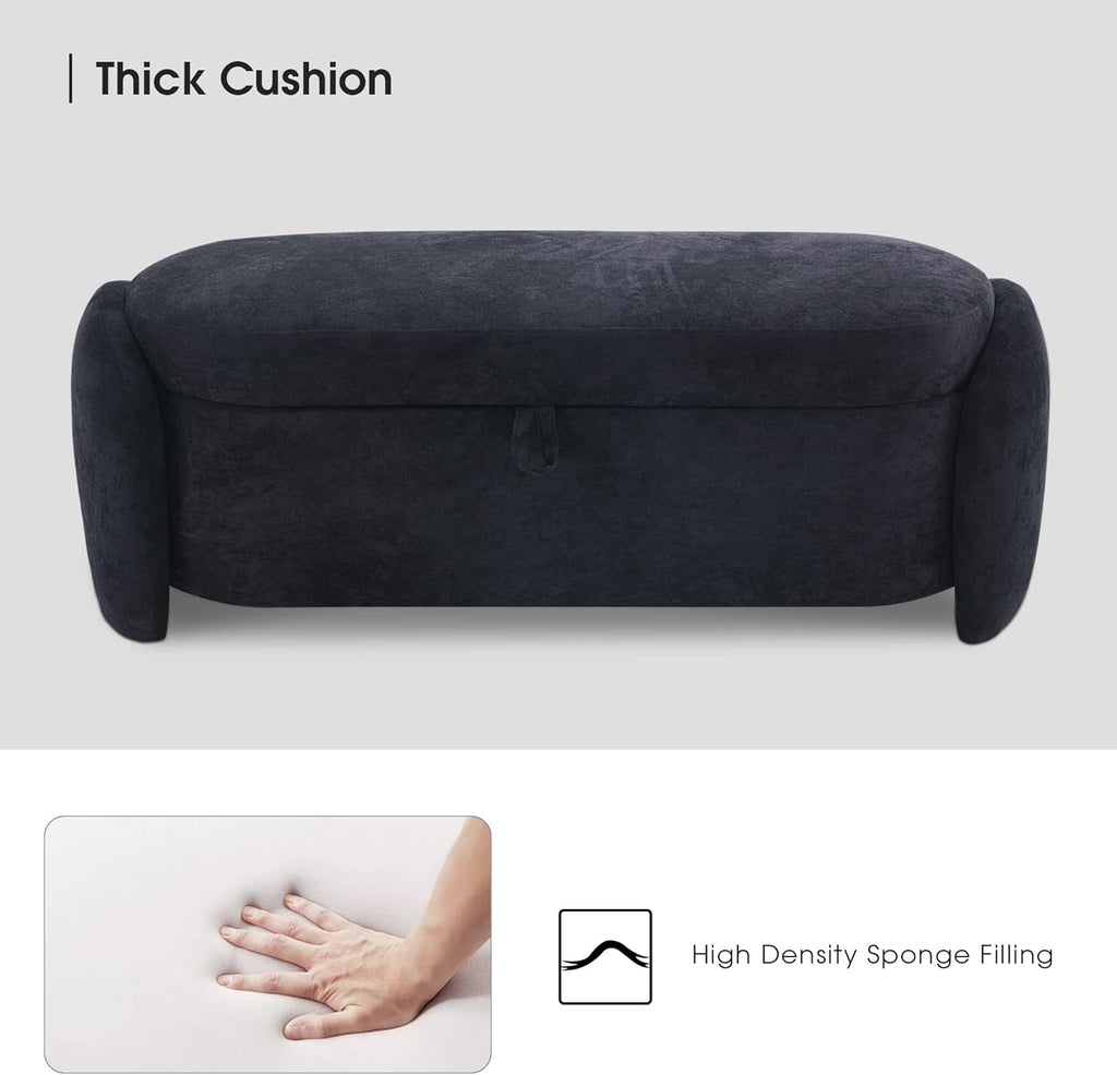 MCombo Linen Upholstered Ottoman with Hidden Storage, Padded Footstool Bench with Soft-Close Lid for Bedroom, Entryway & Living Room Décor, Model W713 (Dark Blue)
