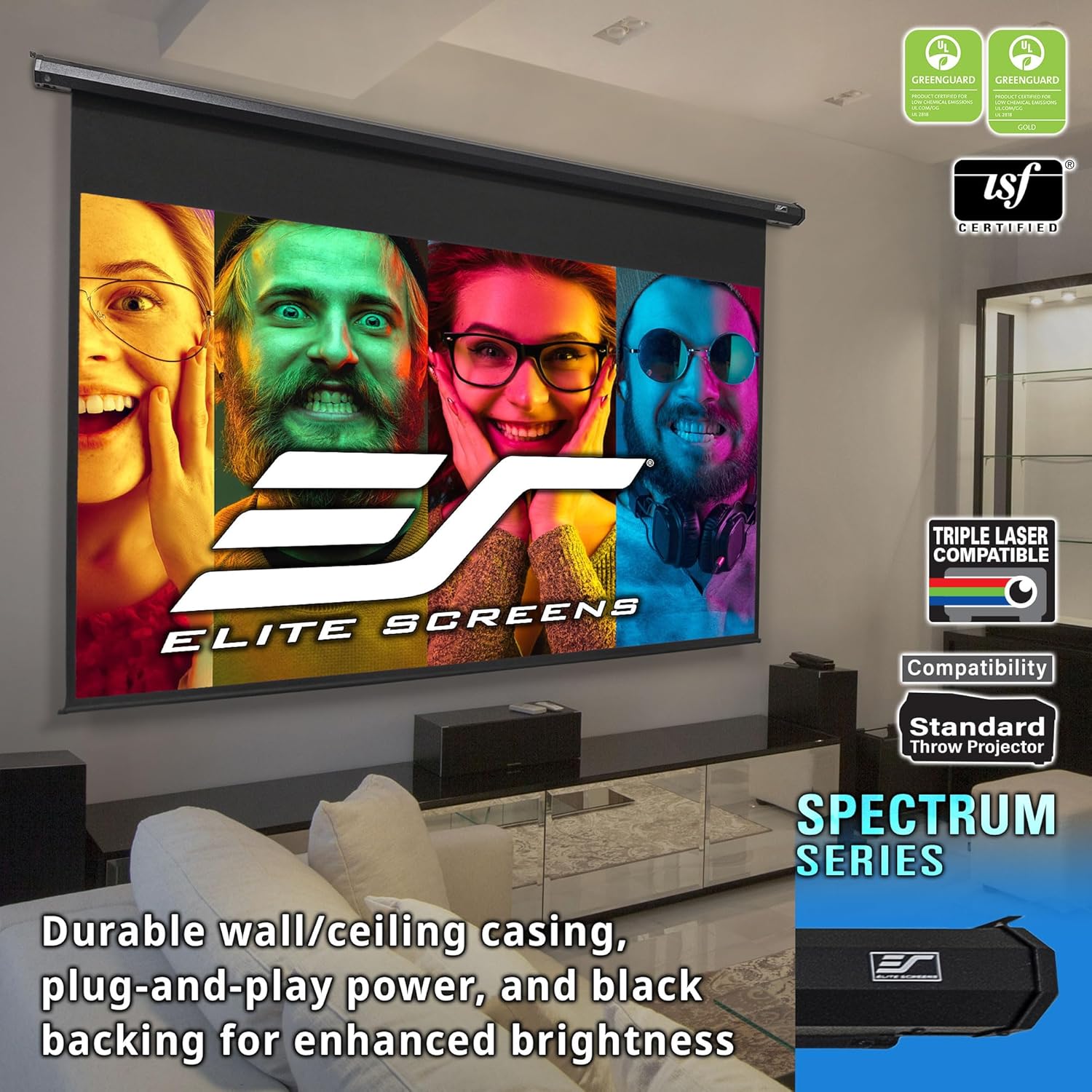 Elite Screens Spectrum RC1 Remote, 125-INCH Diag 16:9, Motorized Projection Screen Movie Home Theater 4K/8K Ultra HD Ready Drop Down, ELECTRIC125H2, Black Case