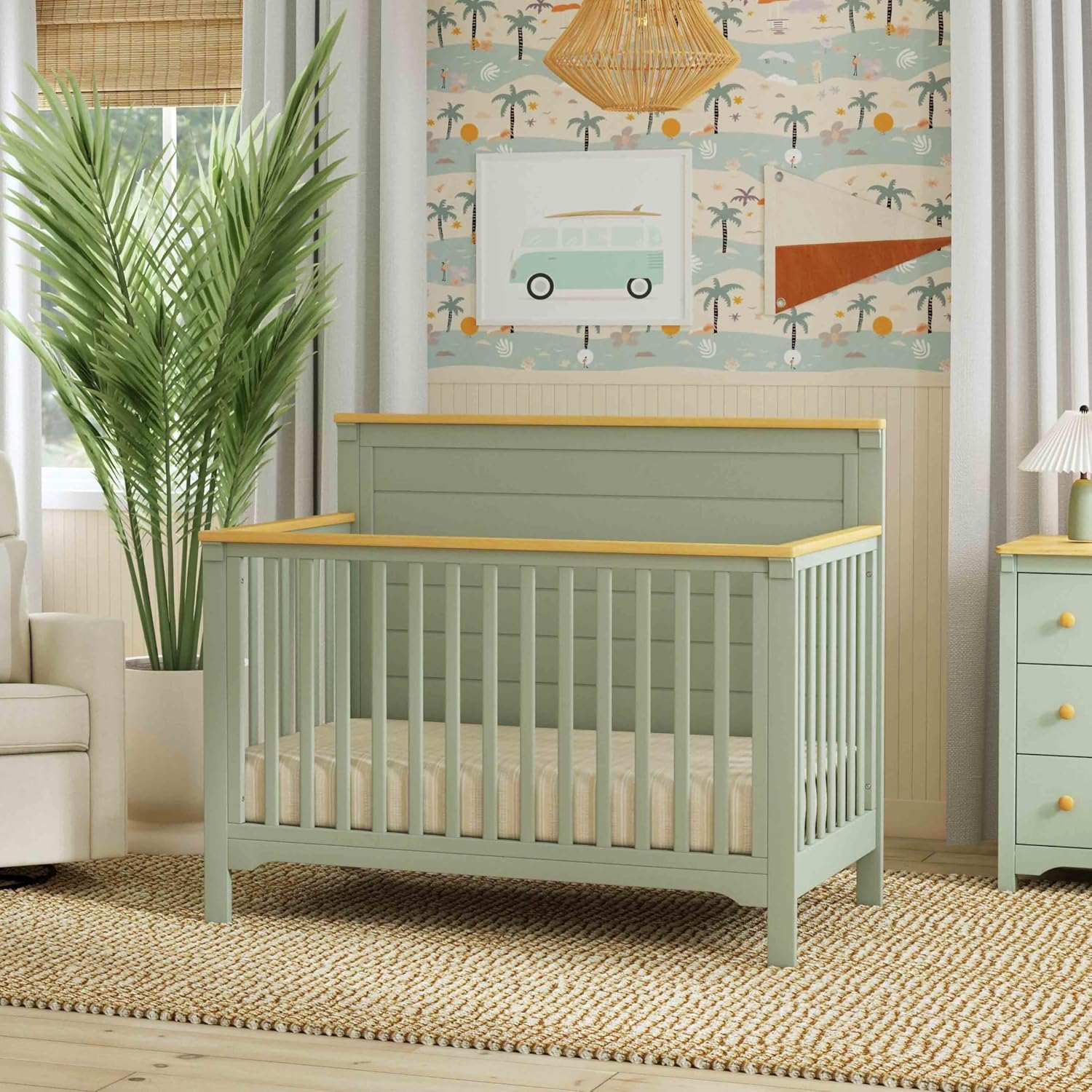 Davinci Shea 4-in-1 Convertible Crib in Light Sage and Honey, Greenguard Gold and FSC® Certified