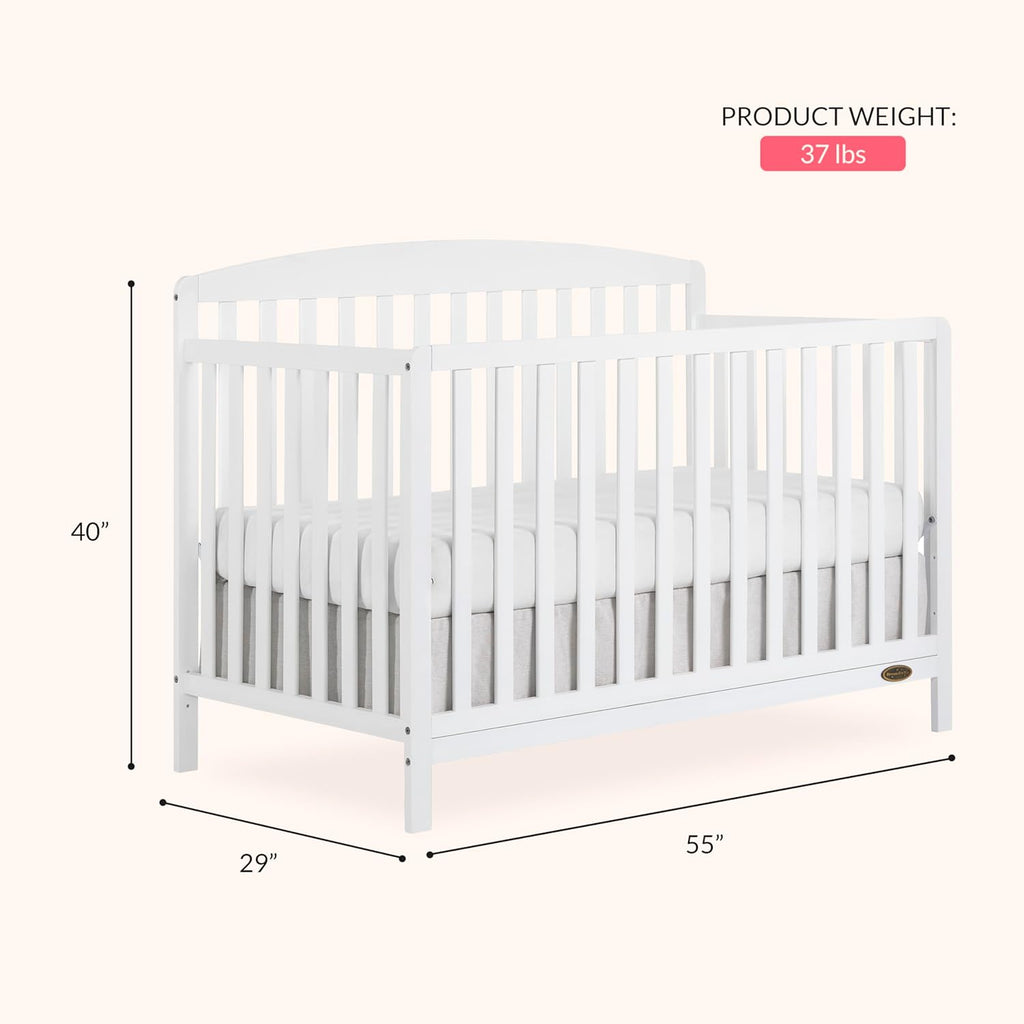Dream On Me Odelle 5-in-1 Convertible Full-Size Baby Crib in White, GreenGuard Gold & JPMA Converts to Toddler, Day & Full-Size Bed, Sustainable Pinewood, 3 Mattress Heights