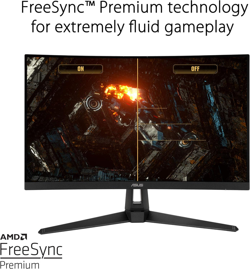 ASUS TUF Gaming VG27VH1B 27” Curved Monitor, 1080P Full HD, 165Hz (Supports 144Hz), Extreme Low Motion Blur, Adaptive-sync, FreeSync Premium, 1ms, Eye Care, HDMI D-Sub, Black