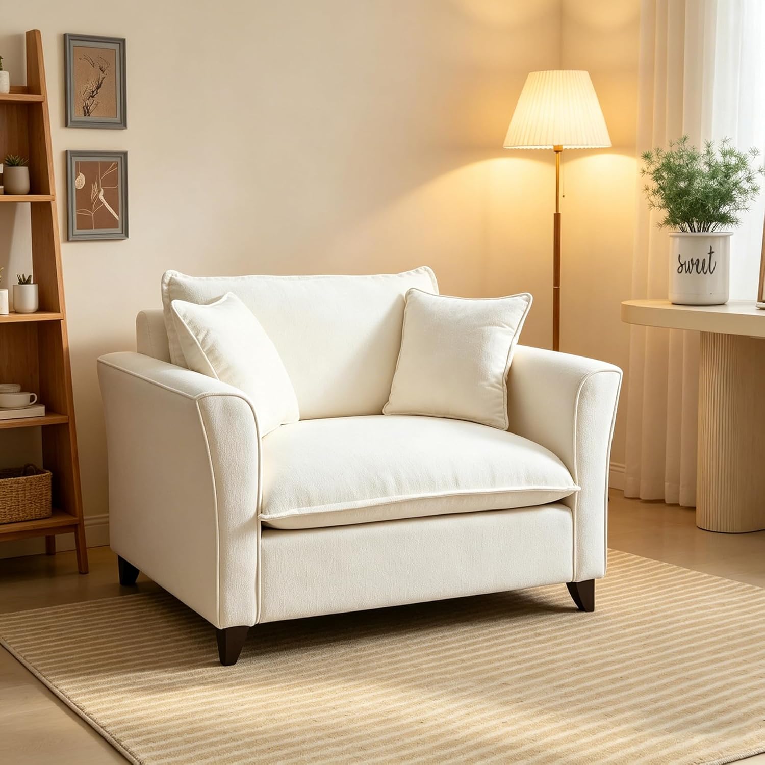 ERYE 46.9" Chenille Upholstered Accent Chair Wide Seat for Living Room Bedroom, Modern Leisure Cushion Armchair W/ 2 Pillows and Removable Cover for Home Apartment Office