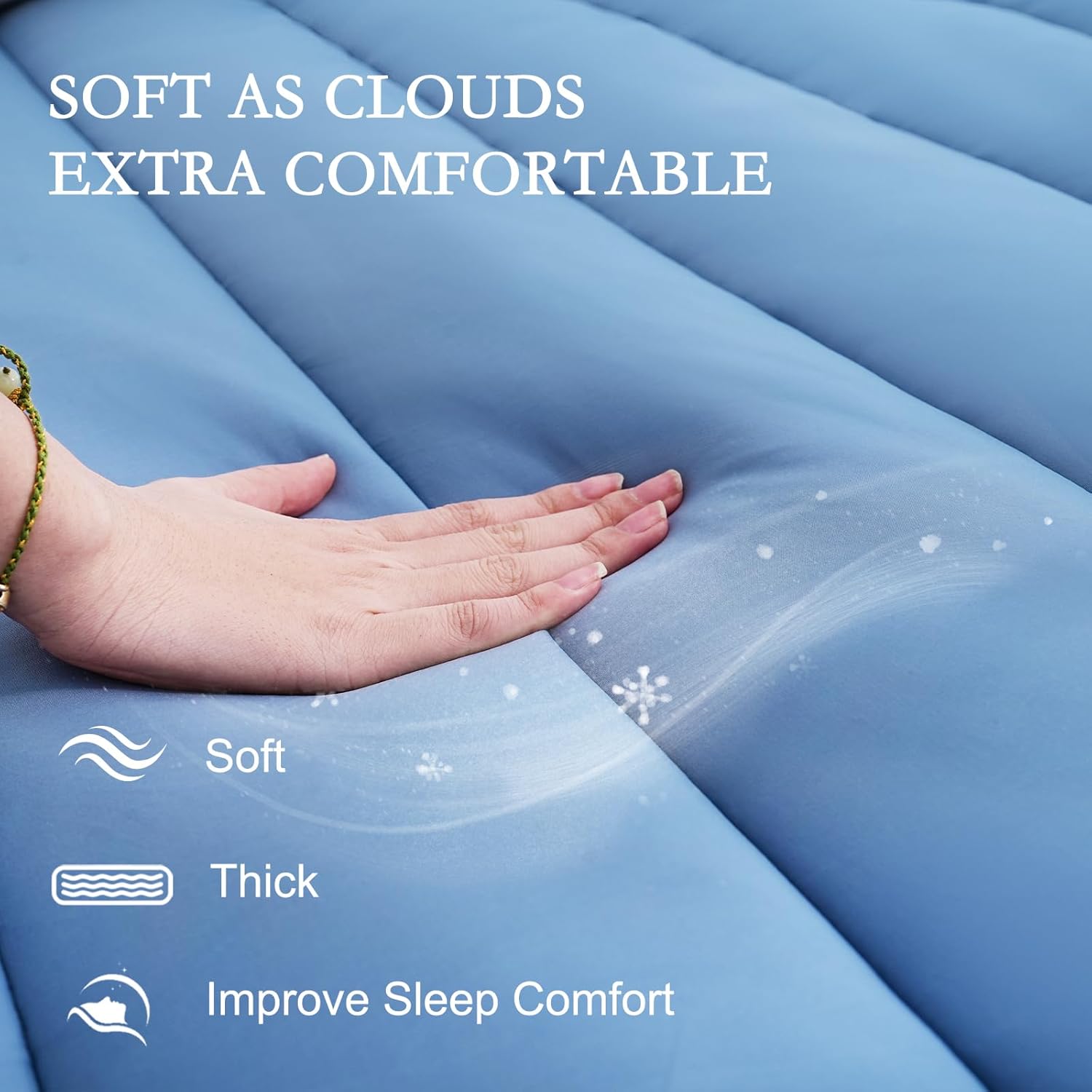 YOUR MOON Queen Size Cooling Mattress Topper, Cool Mattress Pad for Hot Sleepers, Quilted Bed Topper for 8''-16'' Deep Pocket, Soft Thick Pillow Top Pad Cover for Back Pain Relief, 1000GSM (Blue)