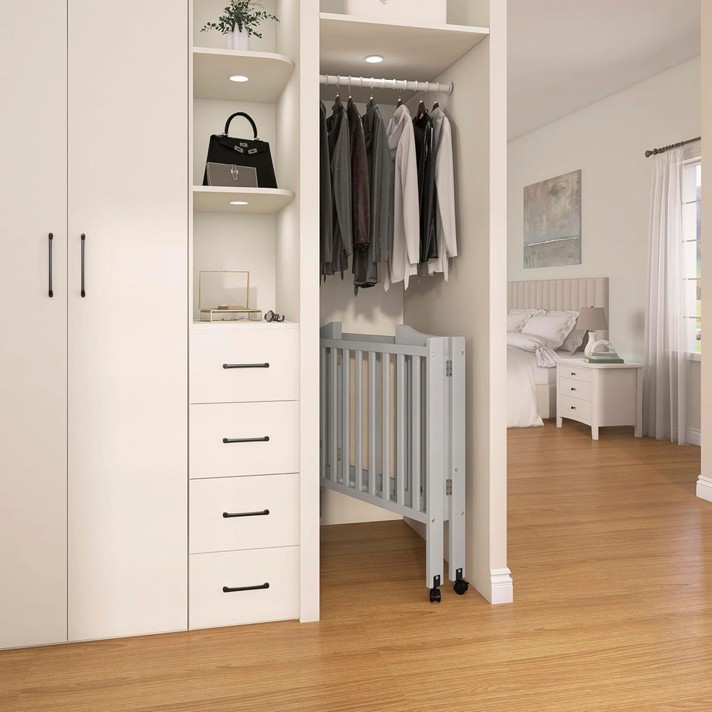 Dream On Me 2-in-1 Lightweight Folding Portable Stationary Side Crib in Pebble Grey, Greenguard Gold Certified, Baby Crib to Playpen, Folds Flat for Storage, Locking Wheels