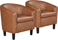 Yaheetech Brown Accent Chairs Set of 2, Faux Leather Barrel Chairs, Comfy Modern Leather Club Armchairs with Soft Seat for Living Room Bedroom Reading Waiting Room