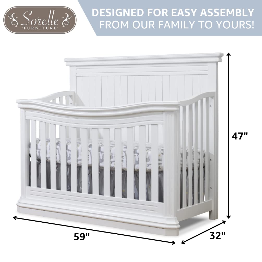 Sorelle Furniture Primo Crib, Classic 4-In-1 Convertible Crib, White Crib Made of Wood, Non-Toxic Finish, Wooden Baby Bed, Toddler Bed, Child's Daybed and Full-Size Bed, Nursery Furniture-White