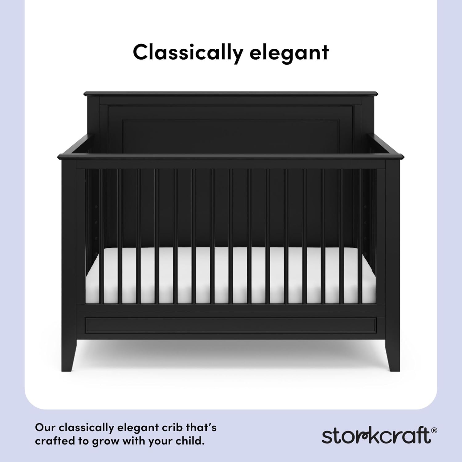 Storkcraft Solstice 5-In-1 Convertible Crib – GREENGUARD Gold Certified, Converts to Toddler Bed and Full-Size Bed, Fits Standard Full-Size Crib Mattress, Adjustable Mattress Support Base (Black)