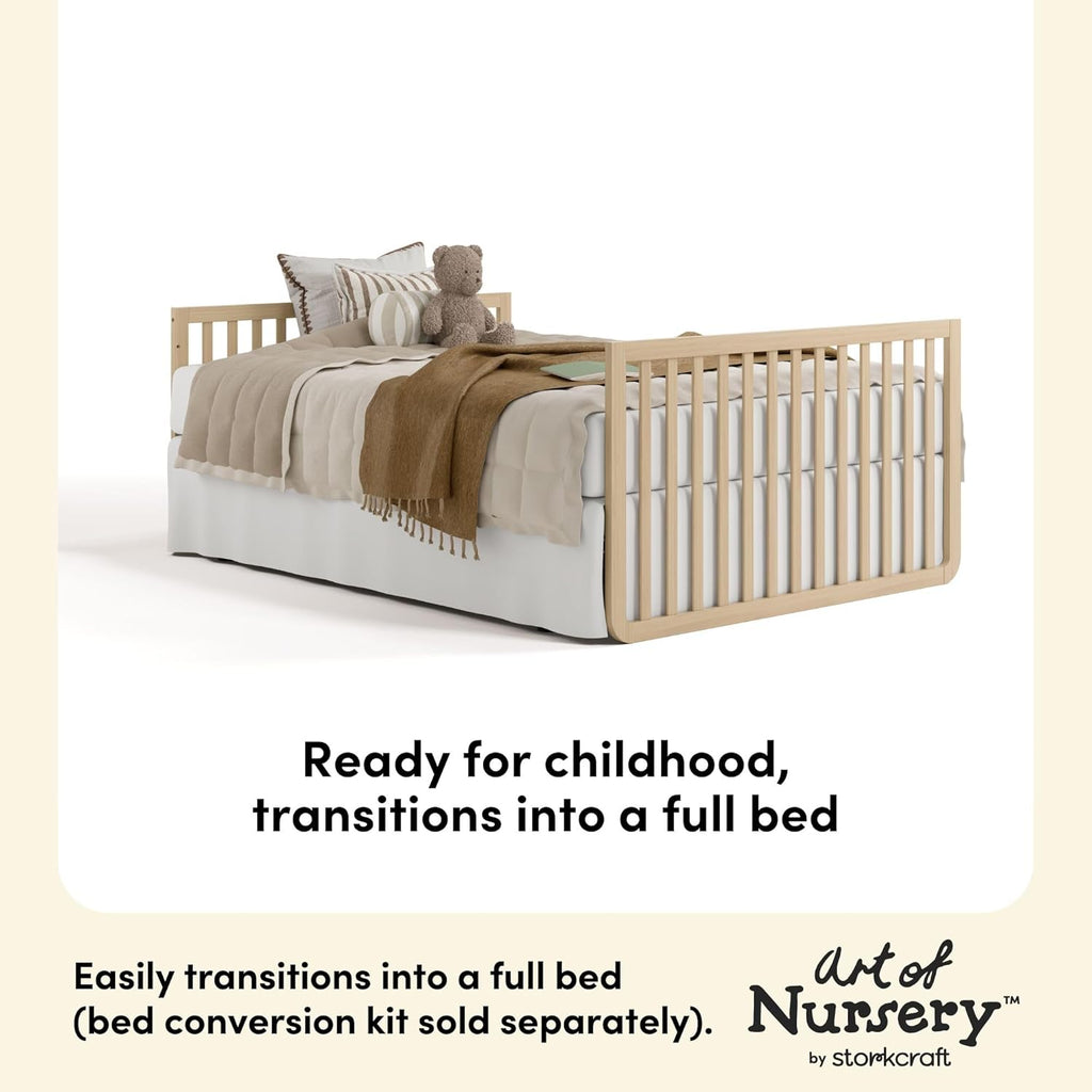Storkcraft Amalfi 5-in-1 Convertible Crib with Toddler Guardrail – GREENGUARD Gold Certified, Conversion Kit Included, Fits Baby Crib Mattress, Converts to Full Bed (Driftwood)