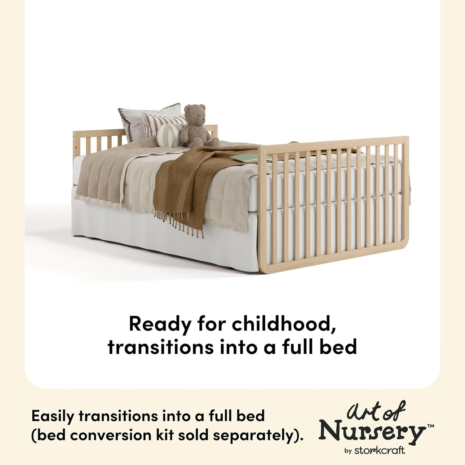 Storkcraft Amalfi 5-in-1 Convertible Crib with Toddler Guardrail – GREENGUARD Gold Certified, Conversion Kit Included, Fits Baby Crib Mattress, Converts to Full Bed (Driftwood)