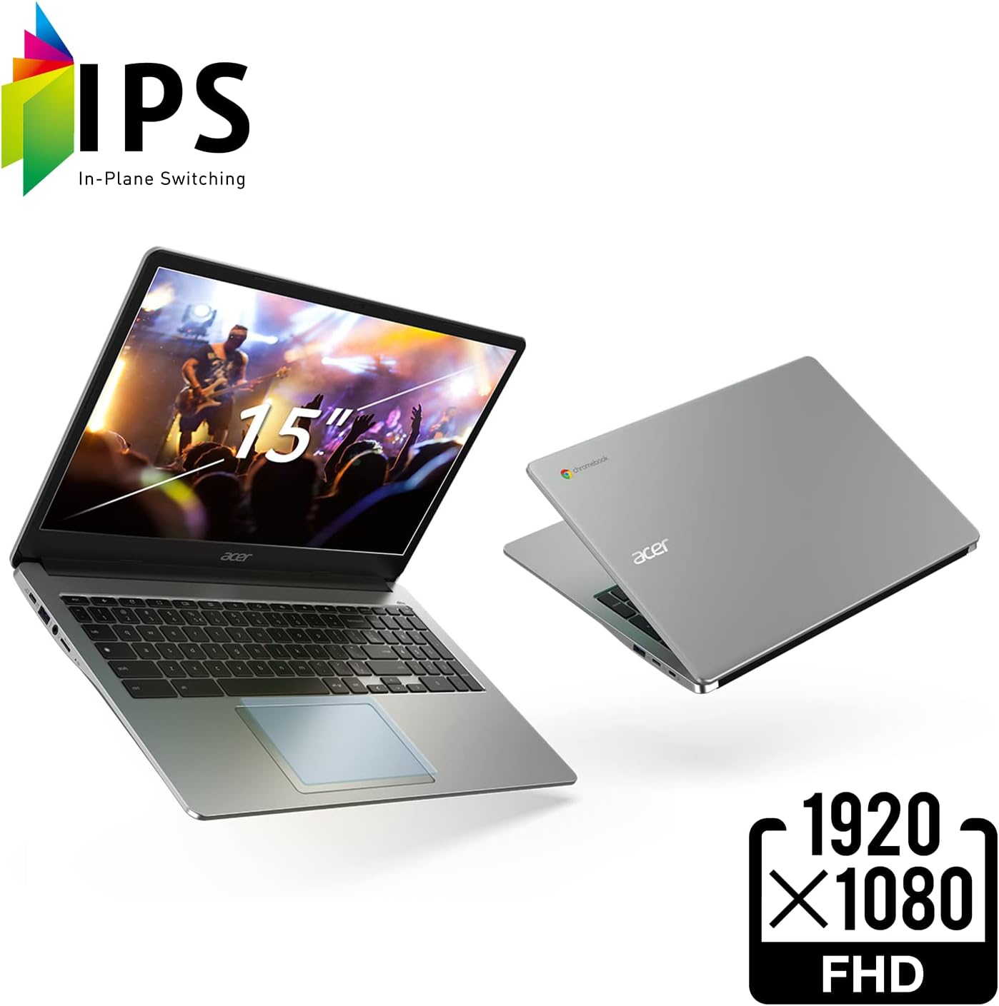 Acer Chromebook 315 Laptop, Celeron N4500, 15.6" Full HD IPS Display, 4GB LPDDR4X, 64GB eMMC, Wi-Fi 6, DTS Audio, USB Type-C, Chrome OS, CB315-4H-C8XU, Silver
