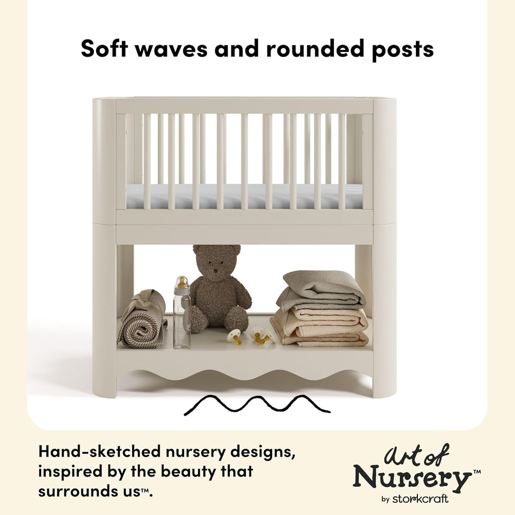 Storkcraft Casablanca 3-in-1 Convertible Bassinet – GREENGUARD Gold Certified Wood Baby Bassinet, Includes Water-Resistant Mattress, Converts to Toy Box and Bookcase (Frosted Oat)