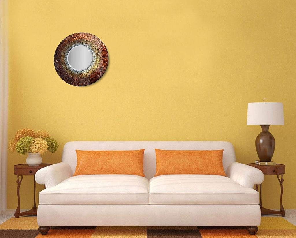 Lulu Decor, Baltic Amber Mosaic Wall Mirror, Decorative Handmade Beveled Round Mirror 23.50" (LP301)