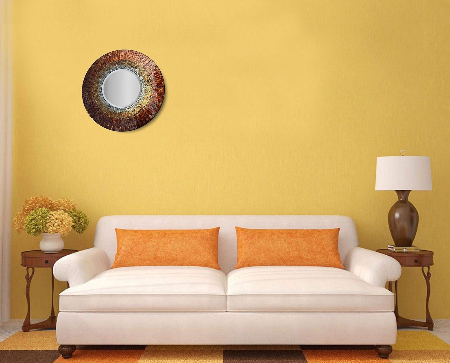 Lulu Decor, Baltic Amber Mosaic Wall Mirror, Decorative Handmade Beveled Round Mirror 23.50" (LP301)