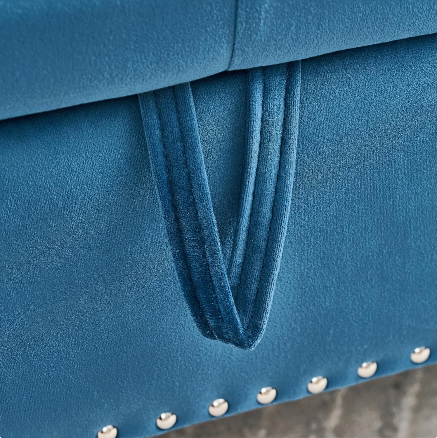62.2-Inch Soft Velvet Storage Ottoman with Crystal Accents & Cushion, Ideal for Home Decor (Blue)