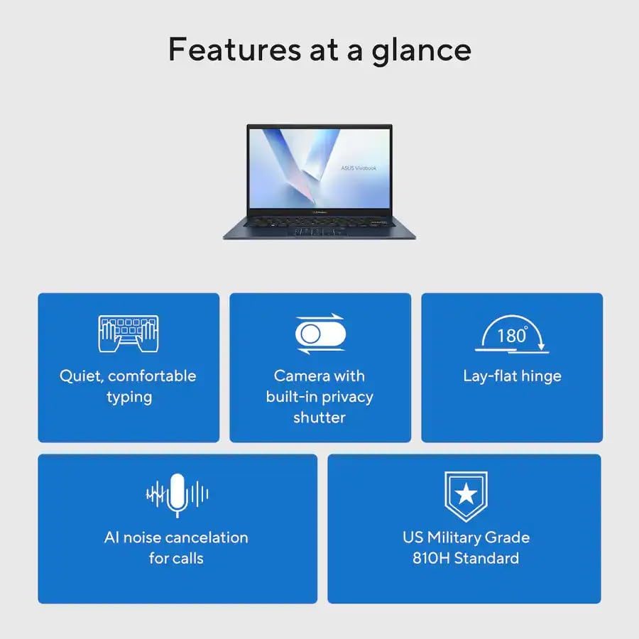 ASUS Vivobook 14 14" FHD Laptop, Intel 10-Core 5 120U(Up to 5GHz), 8GB RAM 512GB SSD, Win 11 WiFi 6 Bluetooth Laptop for Creator Business Gaming Student Study Work w/GM Accessory