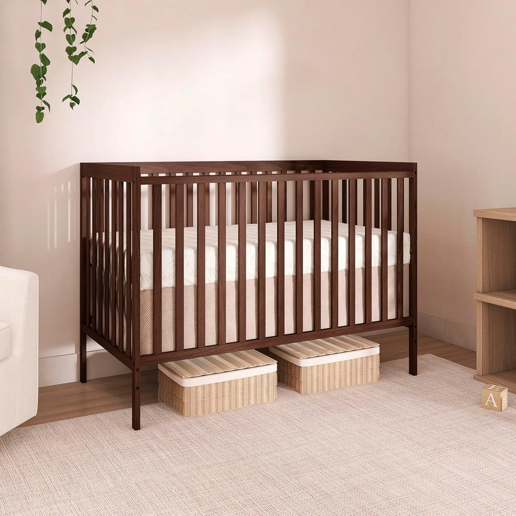 Dream On Me Synergy 5 in 1 Convertible Crib in Walnut Brown, Greenguard Gold and JPMA Certified, Converts from A Baby Crib to A Toddler Bed, A Daybed and Full-Size Bed