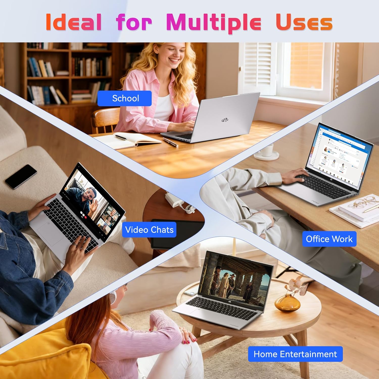 NIMO 17.3" Laptop, Intel 6 Cores I3-1215U (Up to 4.4GHz, Beat R5 7520U), 8GB RAM 128GB SSD, 65W Fast PD 180° Viewing Wi-Fi 6 Backlit Keyboard Computer for Business Work Creator Student Study and Home