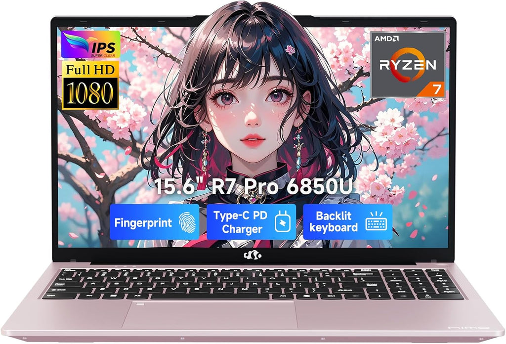 NIMO 15.6" Light-Gaming-Laptop, 8 Cores AMD Ryzen 7 Pro 6850U 16GB RAM 512GB SSD (Beat i7-1360P Up to 4.7GHz) Radeon 680M 100W Fast PD FHD Backlit Keyboard for Content Creators & Student 2-Yr Warranty