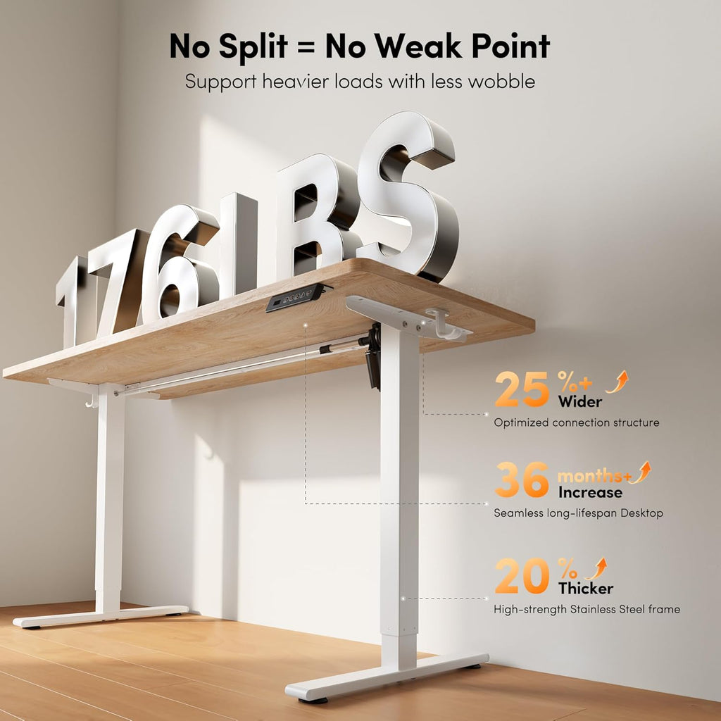 FEZIBO One-Piece Standing Desk, 48"x24" Seamless Tabletop Electric Height Adjustable for Home Office, Study Rooms & Multi-Device Workstations, Maple