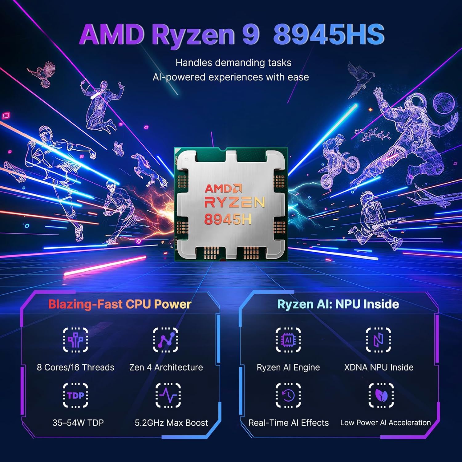 NIMO 17.3 Gaming-Laptop Ryzen 9 8945HS (Beat i9-13900H, Up to 5.2GHz) 16GB RAM, 1TB SSD, Radeon 780M, PD 100W Type-C AI-Enhanced for Copilot VR Ready, 75W Battery, Backlit Keyboard, Fingerprint