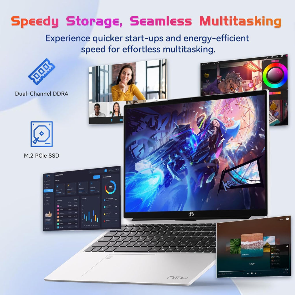 NIMO 17.3" Laptop, Intel 6 Cores I3-1215U (Up to 4.4GHz, Beat R5 7520U), 8GB RAM 128GB SSD, 65W Fast PD 180° Viewing Wi-Fi 6 Backlit Keyboard Computer for Business Work Creator Student Study and Home