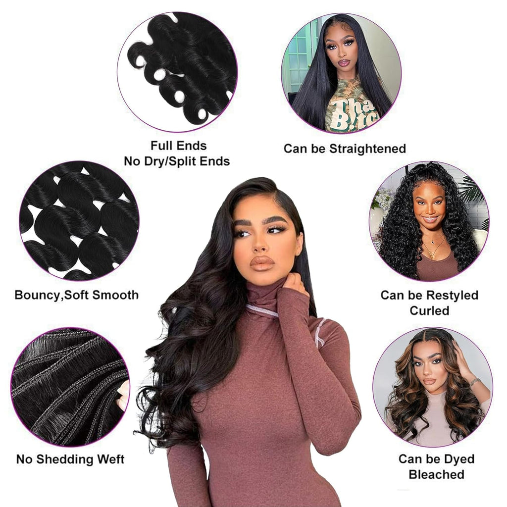 16A Raw Body Wave Bundles Human Hair 100% Human Hair Bundles,Triple Lifespan Virgin Remy Hair Extensions,Keep Texture Silky Soft After Multiple Washes (Body Wave 3 Bundles, 16 18 20 Inch)