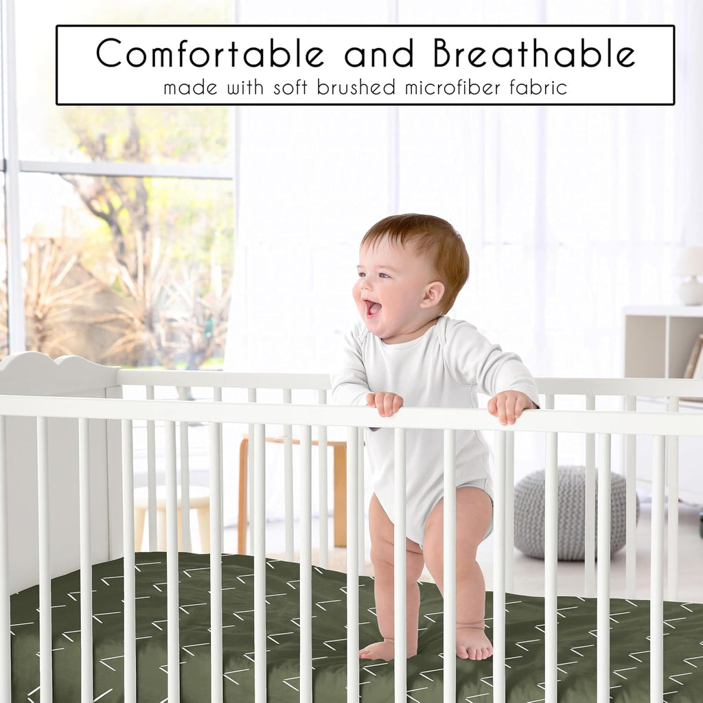 Sweet Jojo Designs 4-Piece Baby Crib Bedding Set (Boho Chic) for Boys or Girls, Infants/Nursery incl. Cotton Blanket, Fitted Sheet, Skirt, Diaper Stacker (Sage Green, Gender Neutral, Unisex Farmhouse)