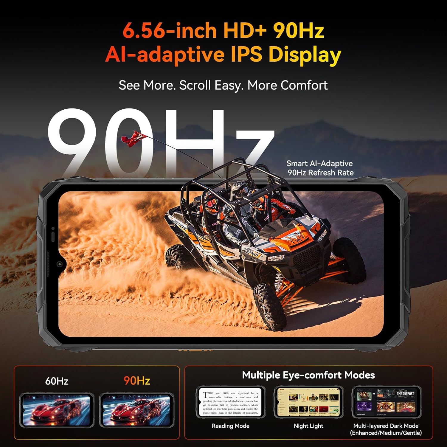 Blackview Fort 1 Rugged Phone Android 15, 18GB+256GB 2TB Expand 10000mAh Battery Rugged Smartphone Unlocked, Gemini AI 6.56 Inch 90Hz, 4G T-Mobile Dual SIM IP69K Waterproof, Fingerprint/NFC/OTG/GPS