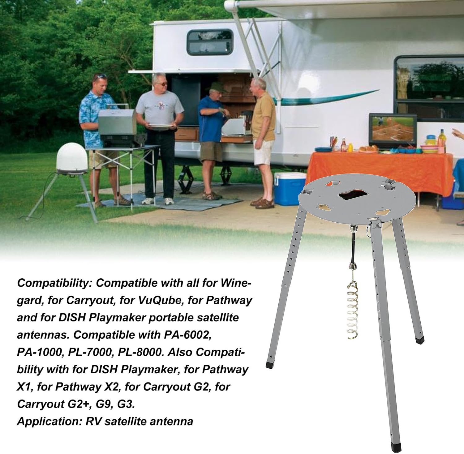 Satellite Tripod Mount TR 1518, 14.5 to 22 Adjustable Height Portable Dish Satellite Stand, Compatible with Carryout RV Satellite Antennas 11773